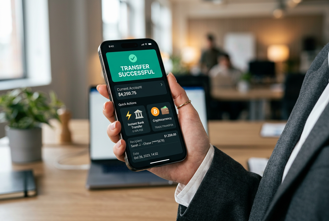 Smartfon wyświetlający powiadomienie o udanej wypłacie środków.